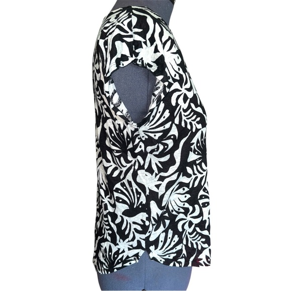 Rachel Zoe Black & White Asymmetrical Cap Sleeve Blouse 100% Linen - Picture 5 of 7